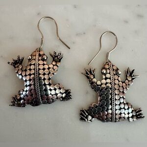Sterling Silver Frog Dangle Earrings, Charming Dot Design